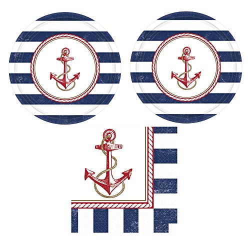 Anchor Paper Plates. Nautical Anchor Party Supplies Set 24 9" Plates 24
