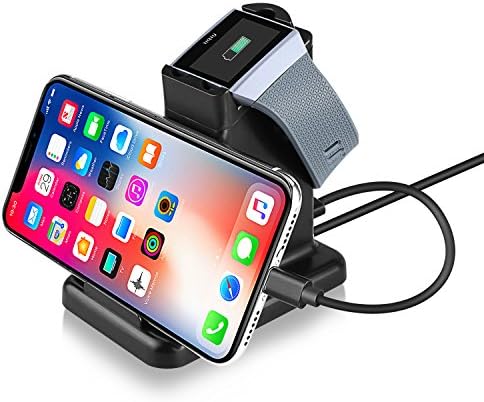Fitbit Ionic Charger, Upow 2 in 1 Charging Stand Docks Charging Station for Fitbit Ionic and Universal Smart Phones and Tablets (Black)