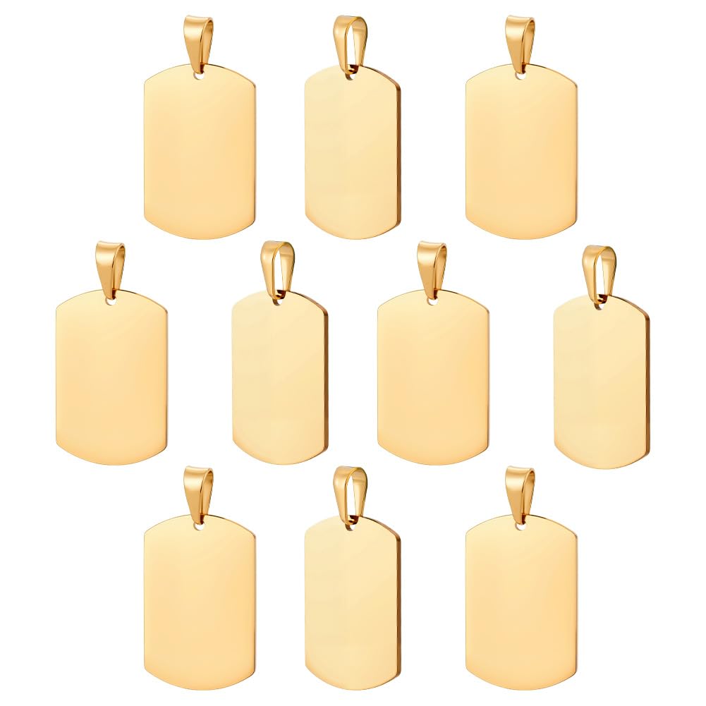 UNICRAFTALE 10pcs Stainless Steel 35mm Long Rectangle Stamping Blank Tags 10pcs Golden Smooth Dangle Blanks Metal Flat Charms with Pinch for Bracelet Necklace DIY Jewelry Making