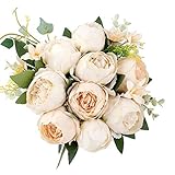 Shengyuan Artificial Flowers Fake Silk Peony Flower Bouquet Floral Plants Decor for Home Garden Wedding Party Decor Decoration (Champagne Cream)