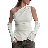 BAIMORE Women's Street Solid Mock Neck Sleeveless PU Leather Pleated Slim Fit Tank Top