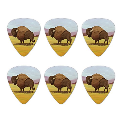 American Bison Buffalo Herd on the Plains Novelty Guitar Picks Medium Gauge - Set of 6