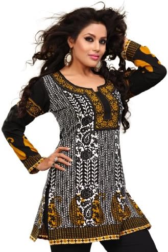 Fabdeal Indian Designer Wear Black & White Printed Kurti