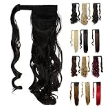 Wrap Around Synthetic Ponytail One Piece Heat Resistant Magic Paste Pony Tail Long Wavy Curly Soft Silky for Women Lady Girls 17'' / 17 inch (natural black)