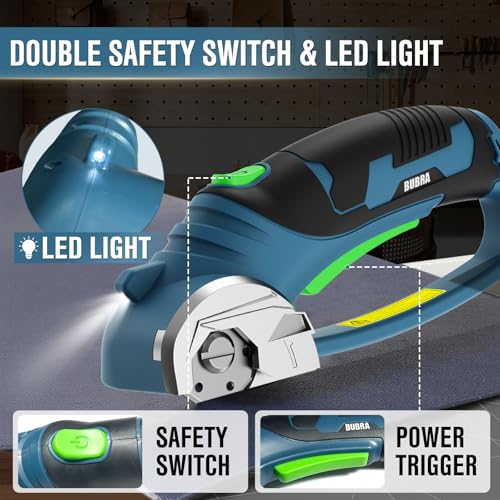 Cordless Electric Scissors 4V Rechargeable Cardboard Cutter with 4 SK5 Blades, 2000mAh Battery, LED Light, Electric Box Cutter 1/3” Cutting Capacity Power Cutter for Fabric Carpet Leather DIY - Blue