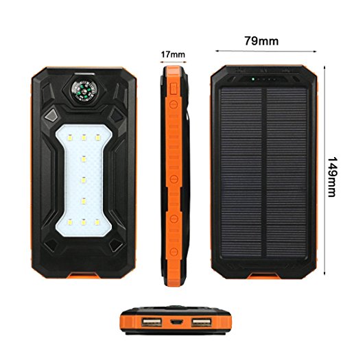 DIY Solar Mobile Power Box Kit,Tuscom Waterproof 300000mAh Power Bank, 2 USB Solar Charger Case With LED( No Battery),for Sports, Travel ,Outdoor Activities (Orange)