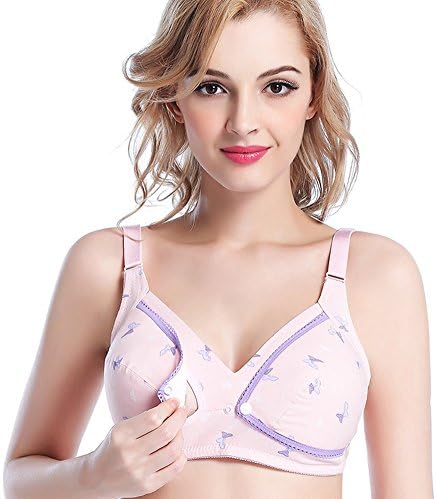 Elwow Women's Lightweight Soft Cotton Nursing Maternity Wireless Breastfeeding Sleep Bra with Front Button Style