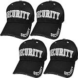 4 Pack Security Hat Baseball Ball Cap Black Embroidered Adjustable 100% Cotton