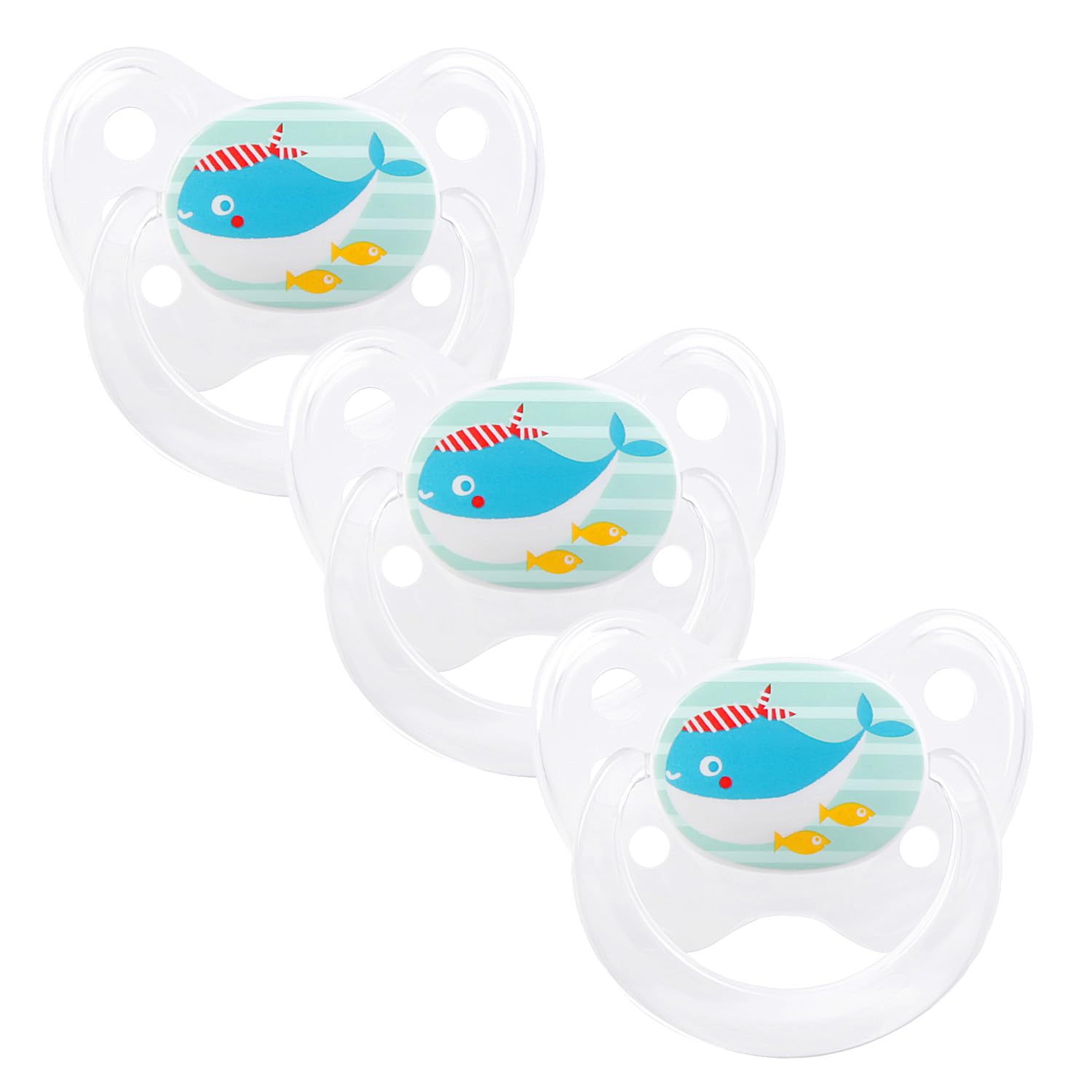 dentistar Silicone Soother Set of 3 - Size 2, 6-14 Months - Tooth and Jaw Friendly Silicone Soother with Dental Step - BPA Free - Made in Germany - Whale, White