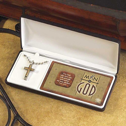 Man of God Ephesians 6:10 Two-Tone Pewter and Brass Cross Necklace - 20 inch Bead Chain