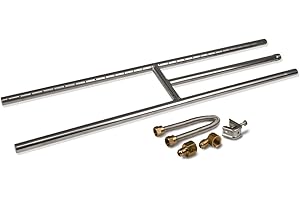 Golden Flame 30" x 6" Fire Pit & Fireplace Stainless-Steel H-Burner w/Connection Kit - Weatherproof & Whistle Free Set for Use w/Natural Gas