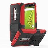 MoKo Moto Droid Maxx 2 Case - Full Body Rugged Holster Cover with Swivel Belt Clip for Motorola Moto Droid Maxx 2 / Moto X Play Smartphone 2015 Edition, RED (Not for Moto X Previous Generations)