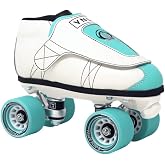 VNLA Junior Lagoon Jam Skates for Men and Women - Indoor Unisex Roller Skates for Tricks and Jam Skating- White/Aqua (Men 12 / Women 13)