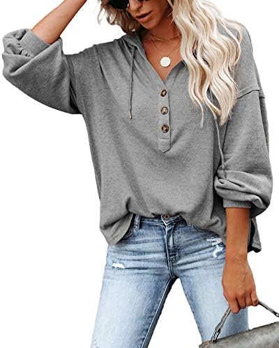 MLEBR Womens Long Sleeve Button Down V Neck Drawstring Hooded Henley Tops Sweatshirt Blouses 3 MLEBR Womens Long Sleeve Button Down V Neck Drawstring Hooded Henley Tops Sweatshirt Blouses