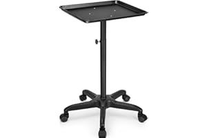 JOSTZHXIN Salon Rolling Tray, Premium Aluminum Tattoo Tray Rolling Cart, Height Adjustable Styling Tray, Service Storage Tray Trolley for Beauty Salon Clinic Spa,Black