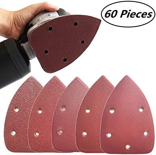 TERMATH 60PCS Mouse Sander Paper Sandpaper Sanding Sheets Discs Mixed 40 80 120 180 240 Grits