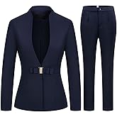 MODFUL Women's Business Pant Suit Set 2 Piece Slim Fit Blazer Jacket One Button Buckle Closure Lady Work Suit for Office