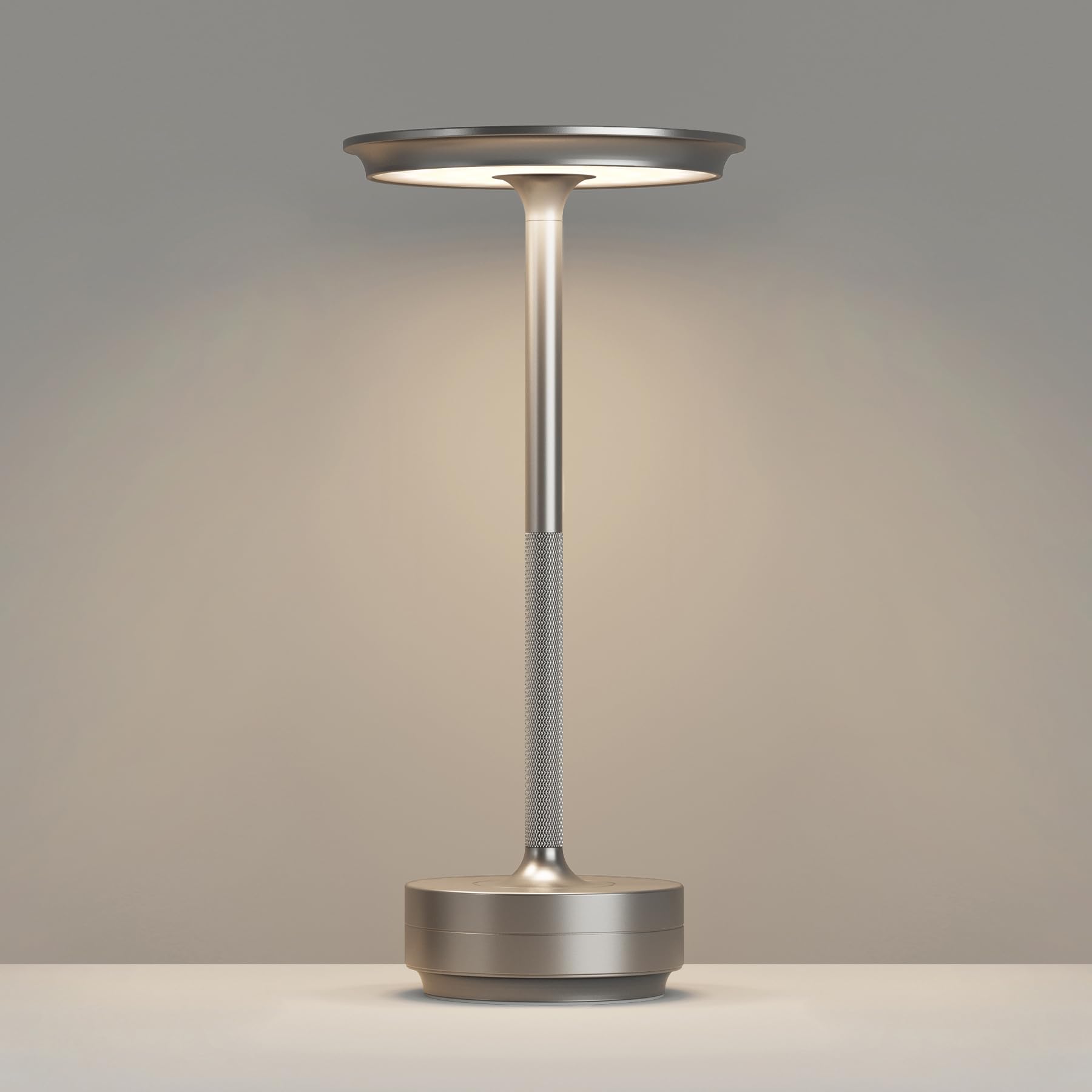 Photo 1 of FDIDC Rechargeable Cordless Table Lamps, 5000mAh Portable LED Table Light, 3 Color Stepless Dimming Battery Powered Metal Table Lamp for Outdoor Patio/Bedroom/Restaurant.(Silver)