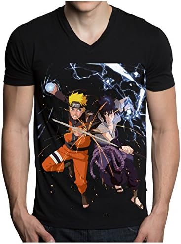 Naruto and Sasuke Men's T-shirt (Large, black)