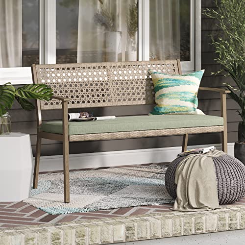Grand patio Garden Bench, Wicker Rattan Outdoor Benches with Cushion, Patio Loveseat for Front