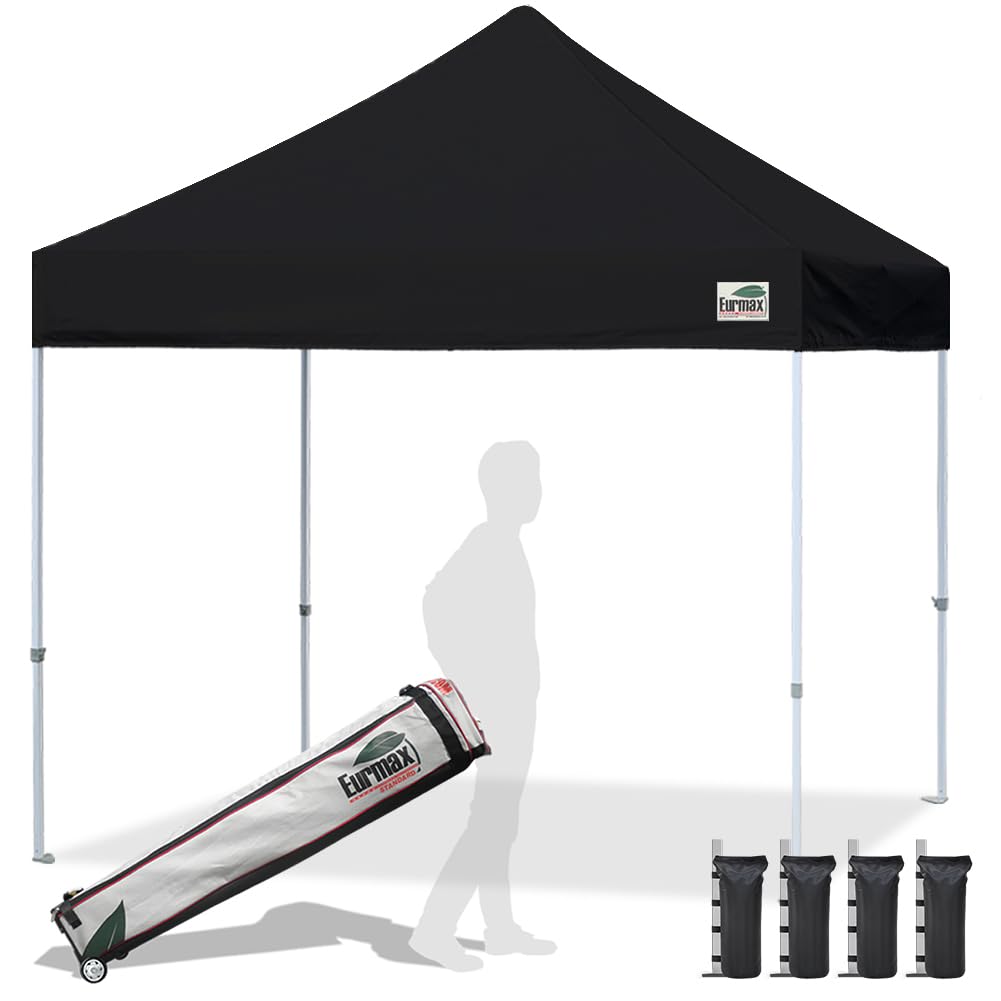 Photo 1 of ** BRAND NEW ITEM ** Eurmax USA Standard 10x10ft Patio Pop Up Canopy Tent for Outdoor Events Commercial Instant Canopies with Heavy Duty Roller Bag,Bonus 4 Canopy Sand Bags (Black)