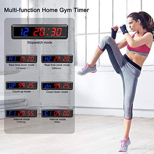 N/ A Jhering Interval Gym Timer Stopwatch 2.3 "Led Programmeerbare Tabata EMOM MMA Count Omhoog/omlaag Klok (Blauw/Rood) - Image 4