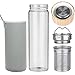 ORIGIN Best BPA-Free Fruit and Tea Infuser Borosilicate Glass Water Bottle with Neoprene Sleeve and Bamboo Lid, Double Mesh Filter, Travel Tumbler 20oz