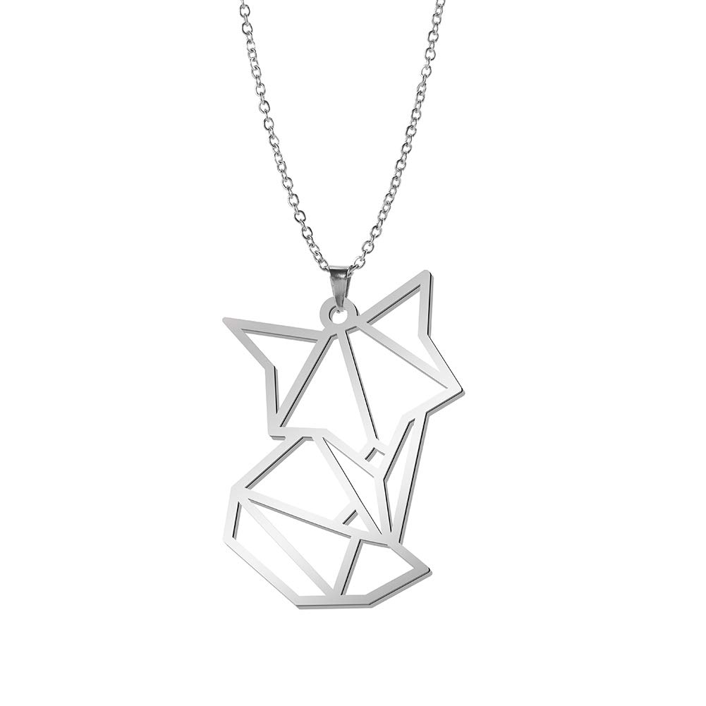 cooltime Stainless Steel Cutout Fox Animal Pendant Necklace Origami Jewelry for Teens (Silver)