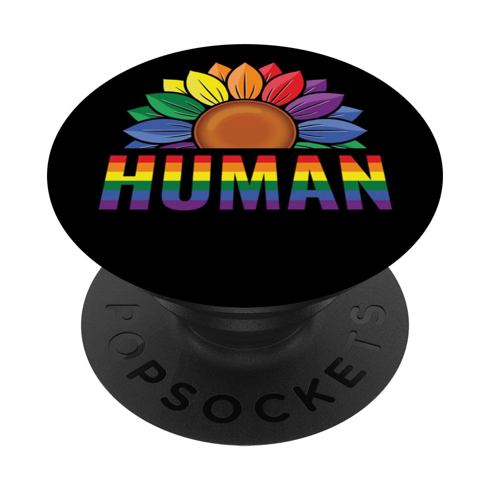 Human Gay Sunflower Pride Rainbow Proud Support Equality PopSockets Swappable PopGrip