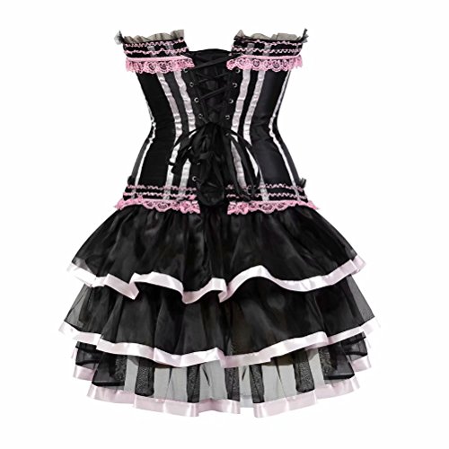 Corsetto-Abito-Striscia-Pizzo-Fiori-Bustino-con-Gonna-Tutu-Barocco-Intimo-Elegante-Burlesque-Donna