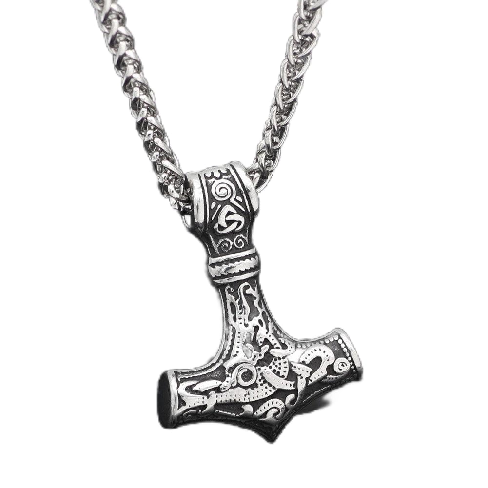 Multibao Men Women Viking Thors Hammer Pendant Necklace Mjolnir Nordic With 50cm Silver Steel Keel Chain