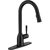 Moen Adler Matte Black One-Handle High Arc Kitchen Sink Faucet with Power Clean, Modern Kitchen Faucet with Pull Down Sprayer, 87233BL