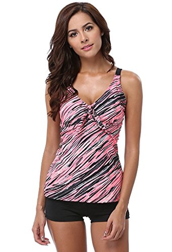 Attraco Women's Oceanic Stripes Two Piece Swimsuit Tankini for Women Coral 18 Attraco Women's Oceanic Stripes Two Piece Swimsuit Tankini for Women Coral 18