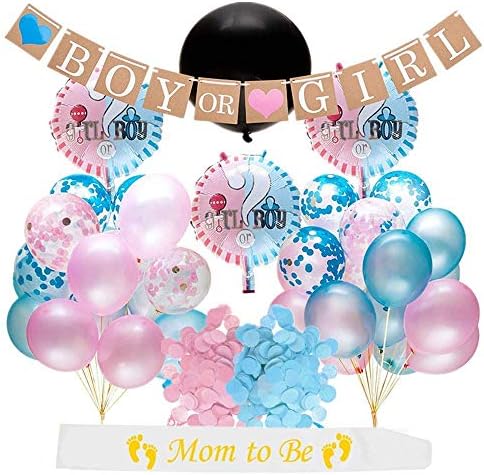 Baby Gender Reveal Party Supplies Kit! Banner, Giant Reveal Balloon, Balloons with Confetti, sash for mom to be, It's a Boy! It's a Girl! Complete Party Set!