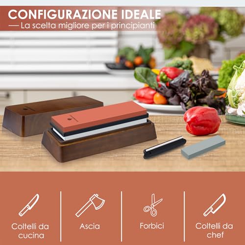 SANMEIHO Knife Sharpener Stone 1000/5000 Grit with Storage Box, Sharpening Stones Kit with Non-Slip Base, Angle Guide and Leveling Stone for Kitchen Knives and Utensils | 2 Pietre Separate ad Acqua in Corindone Bianco, Base Antiscivolo, Guida Angolare e Pietra di Livellamento per Coltelli