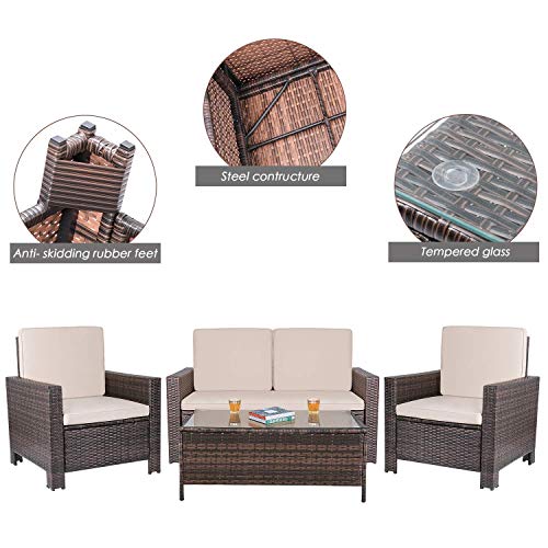 Homall-5-Pieces-Outdoor-Patio-Furniture-Sets-Rattan-Chair-Wicker-Conversation-Sofa-Set-Outdoor-Indoor-Backyard-Porch-Garden-Poolside-Balcony-Use-Furniture-Beige
