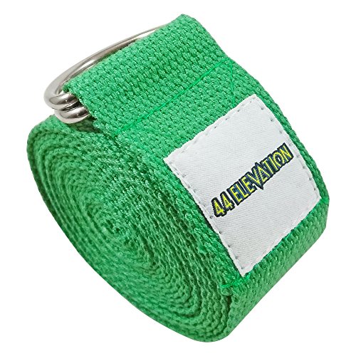 44 ELEVATION Yoga Strap With Metal D Ring Durable, Flat, Wide, Thick &amp; Reinforced Cotton Webbing Improve Stretching, Facilitate Workouts &amp; Soothe Muscle Tension (Green)