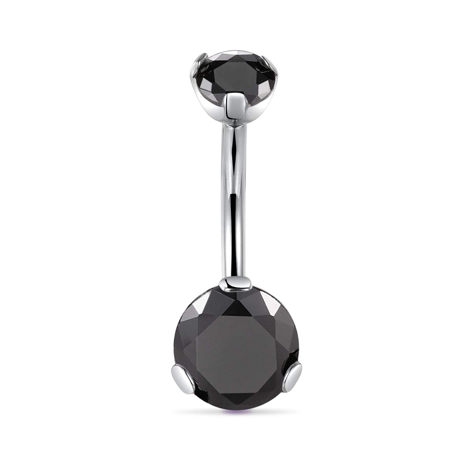 hengkaixuan Titanium Belly Button Ring with Double Black CZ 14G 10mm 3/8inch Internally Threaded Navel Piercing Jewellry