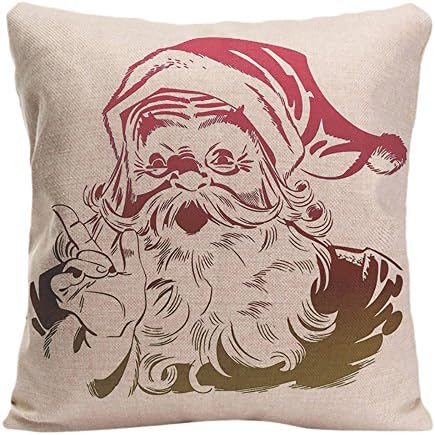 LDJ Cotton Linen Sofa Chair Seat Square Throw Pillow Case Decorative Cushion Cover Pillowcase Design With Transparent Santa Christmas Custom Pillow Cover Print One Sides Sized 18x18 Inches