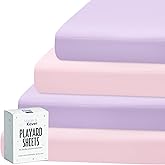Pack and Play Sheets Fitted 4 Pack, Breathable Baby Playard Mattress Sheet Compatible with Graco Pack n Play, Mini Crib Sheets Fitted for Girls, Pink & Purple Playpen Mattress Sheets