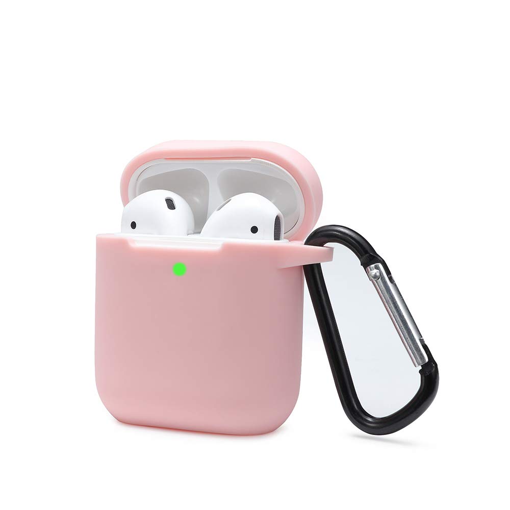 KOKOKA Case Cover Compatible with AirPods 2 & 1, Silicone Shockproof Case Cover for Airpods 2 &1 Front LED Visible Extra Protection with Carabiner, Pink