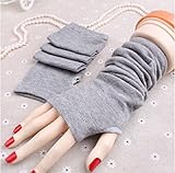 Makhry Women Stretchy Long Arm Sleeve Fingerless Gloves Knitted Glove with Mitten Cover Grey