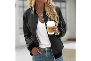 Women's Lightweight Bomber Jacket Casual Zip Up Outerwear Classic Windbreaker with Pockets for Spring Fall