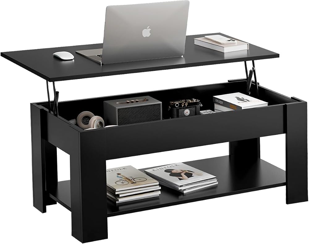 Blisswood Lift Top Coffee Table with Storage Black 60kg Load 15mm Wood
