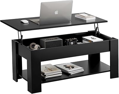 Blisswood Lift Top Coffee Table with Storage Black 60kg Load 15mm Wood