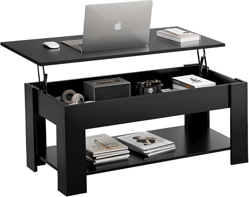 Blisswood Lift Top Coffee Table with Storage Black 60kg Load 15mm Wood