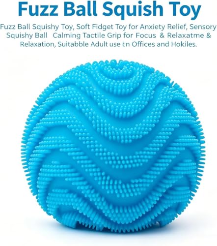 Last Page® Fuzz Squishy Stress Ball, Slow Rising Memory Foam Fidget Squishy Fuzz BallsSensory Squishy Ball Calming Tactile Grip, Adults Anxiety Relief Squeeze Ball (1pack) (blue)