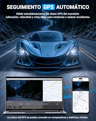 VISAUTO C40 Dashcam para Auto de 3 Canales, 4K +2.5K+1080P Camara para Carro con Visión Nocturna, WiFi 5Ghz, GPS, Tarjeta de 64 GB, 24H Monitor de Estacionamiento, Sensor G, Grabación en Bucle