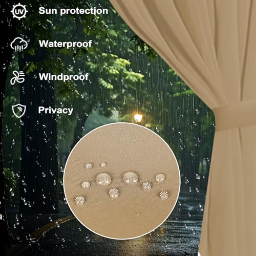 SLASHOME 12x12 Gazebo Curtains Waterproof 4-Panel Brown Outdoor Sidewalls image 25