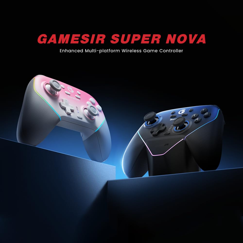GameSir Super Nova Wireless Gaming Controller for PC/Switch/Switch 2/iOS/Android, 1000Hz Polling Rate, Hall Effect Stick & Trigger, Rubberized Grips, RGB Lighting, 1000mAh - Blue
